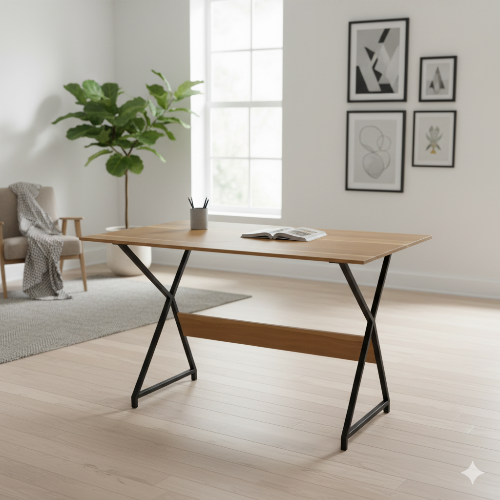 Modern Office Desk with K-Shaped Metal Legs – Wooden Computer Table for Home, Study or Workspace, 39.3 x 29.5 x 15.7 in (100 x 75 x 40 cm)