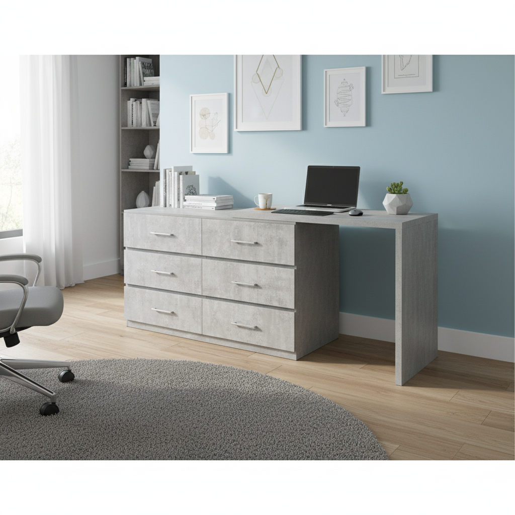 Multi-Functional Wooden Desk with 6 Drawers – Workstation and Makeup Vanity Table, Available in Multiple Colors, 63 x 15.7 x 31.5 in (160 x 40 x 80 cm)