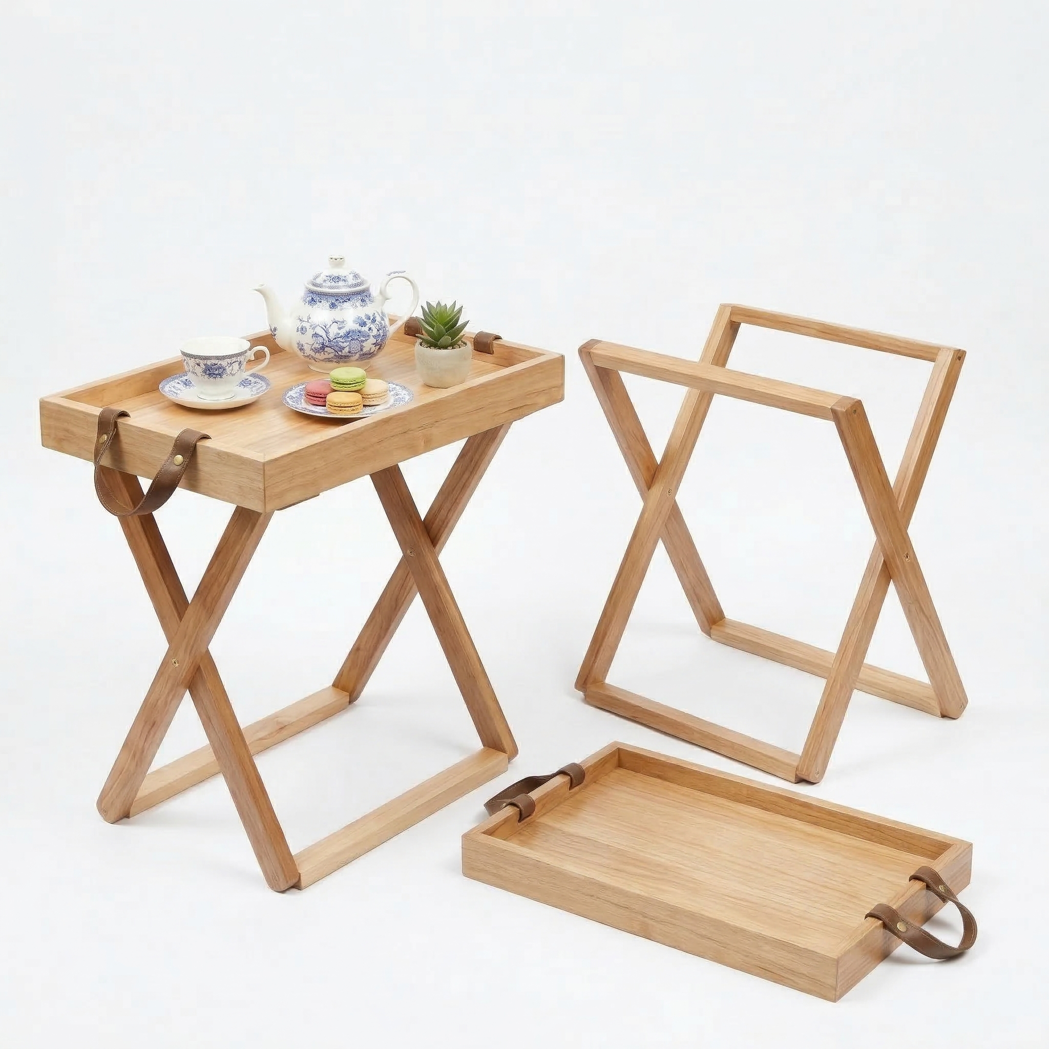 Foldable Wooden Table with Detachable Tray, Portable Oak Wood Outdoor Table 13.8×19.7×17.7 in (35×50×45 cm) Multi‑Use Coffee & Camping Table for Patio, Cafe, RV, Picnic, Balcony, Home Dining