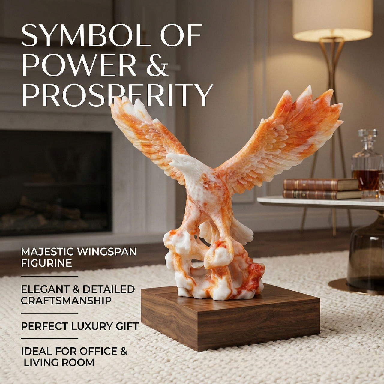 12" Majestic Eagle Statue - Hand-Cast Stone Finish Figurine, for Home Decor - Symbol of Power & Prosperity, Luxury Gift for Office & Living Room