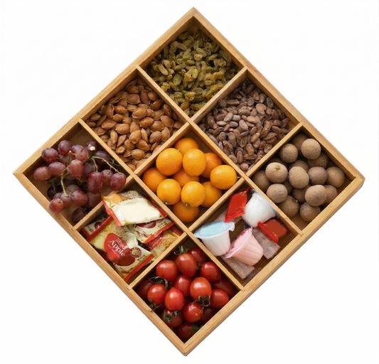 9 Compartments Wood Divider Tray, Square Pine Serving Party Platter for Fruit Snacks Candy, Jewelry Storage Organizer, Space-Saving Drawer Organization 10.6 x 10.6 x 1.57 inch