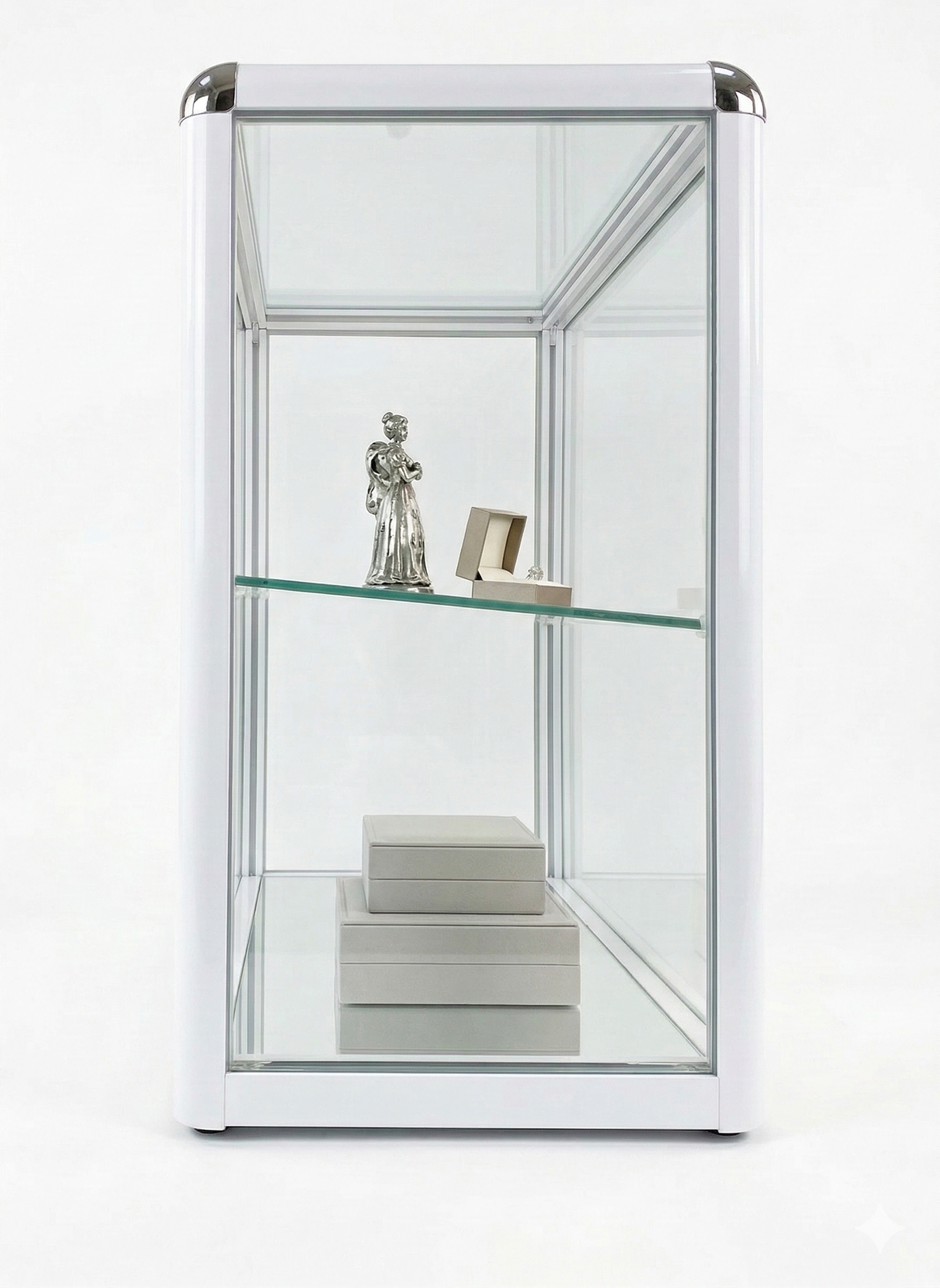 Glass Display Cabinets for Retail & Cafés – Aluminum Frame Counter Showcase with Forward-Sloped Shelf (2 Sizes Available)