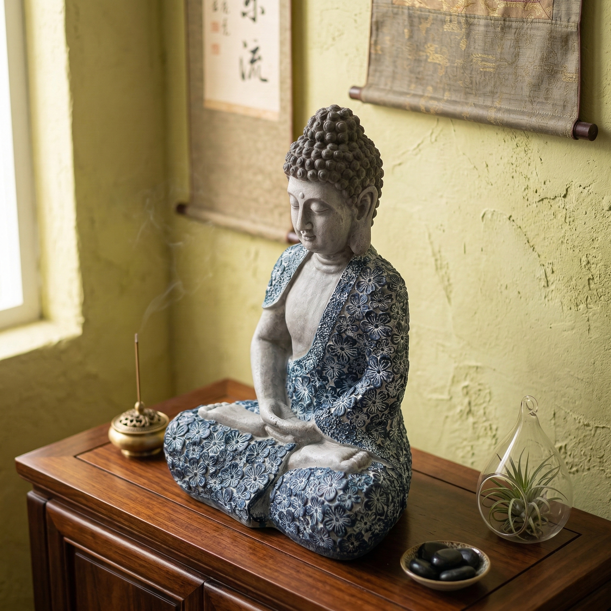 Shakyamuni Buddha Statue Sitting on Lotus – Resin Meditation Buddha Sculpture, Zen Garden Decor, Outdoor Feng Shui Buddha Figurine for Home, Patio, Yard, Temple