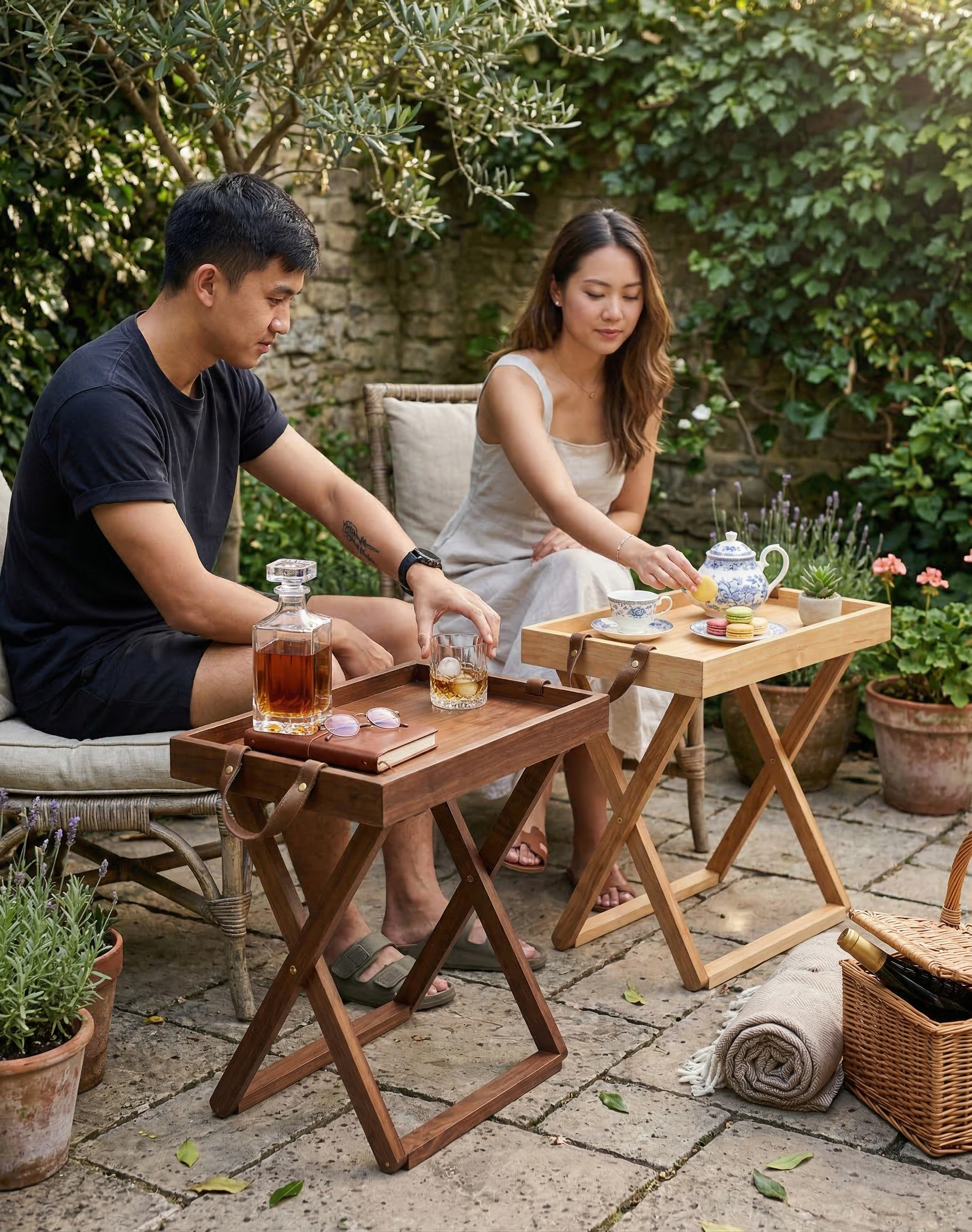 Foldable Wooden Table with Detachable Tray, Portable Oak Wood Outdoor Table 13.8×19.7×17.7 in (35×50×45 cm) Multi‑Use Coffee & Camping Table for Patio, Cafe, RV, Picnic, Balcony, Home Dining