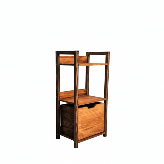 3-Tier Wooden Nightstand with Storage Drawer, Versatile Solid Wood Side Table for Living Room, Rustic Pine Decor Shelf for Plants & Books, Space-Saving Bedside Organizer, Easy Assembly