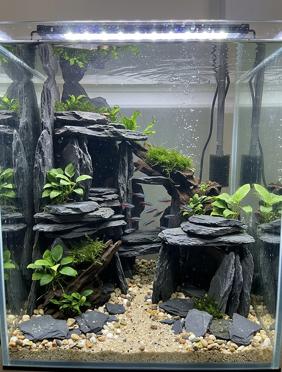 Natural Black Slate Rocks 5lbs - Thin Flat Stones for Fish Tank Aquascaping, Aquariums, and Paludariums - Decorative Stones for Terrariums, Vivariums, Reptile Enclosures, and Gardens