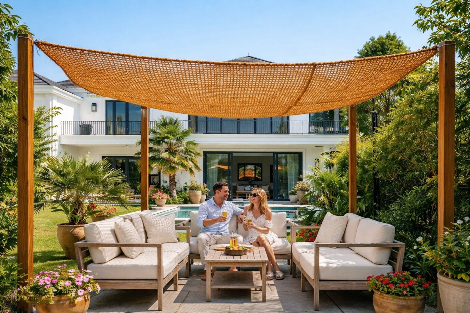 13 x 10 Ft Rectangular Coconut Fiber Shade Sail – Natural Coir Sun Shade Canopy, Cover for Patio, Garden, Pergola & Backyard – Custom Outdoor Sunshade Home Beach Restaurant