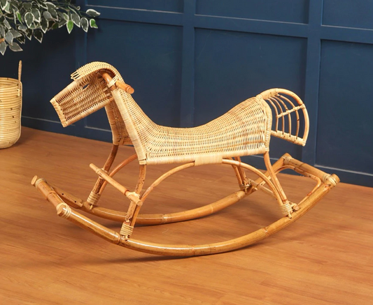 Handmade Rattan Rocking Horse – Natural Toy Swing Chair for Toddlers (Ages 1–5)