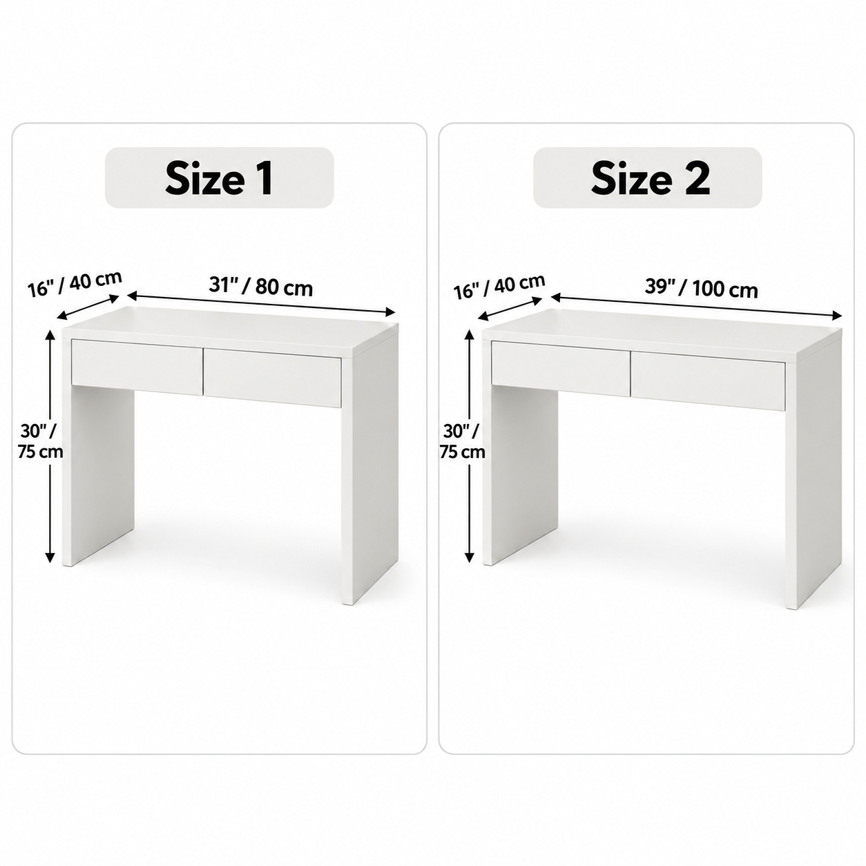 White Makeup Vanity Table – Modern MDF Dressing Desk with 2 Drawers