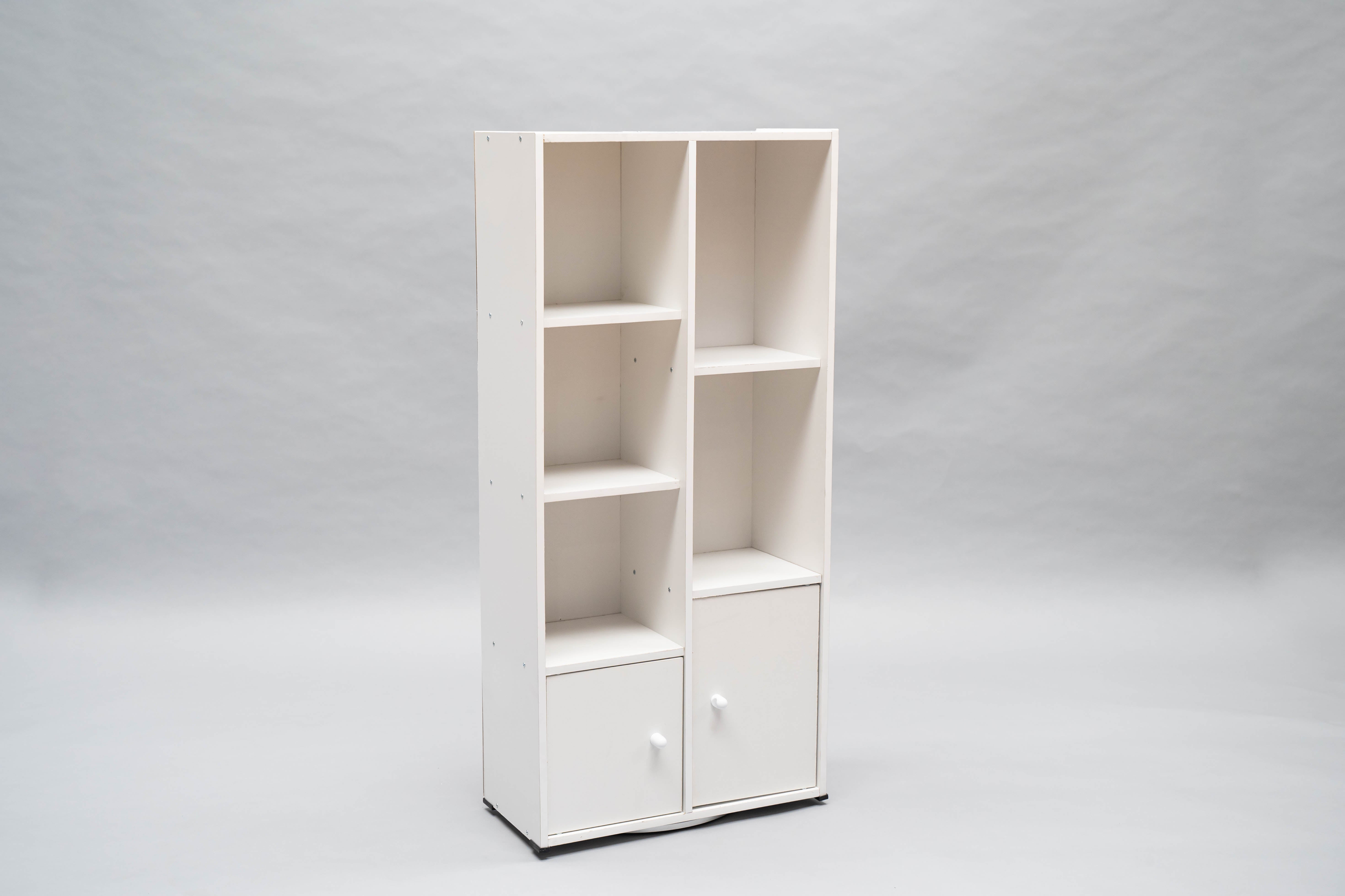 Modern Wooden Storage Cabinet with Doors – 6-Tier White Bookshelf & Organizer for Living Room or Office, 19.5 x 9.3 x 41.7 in (496 x 236 x 1060 mm)