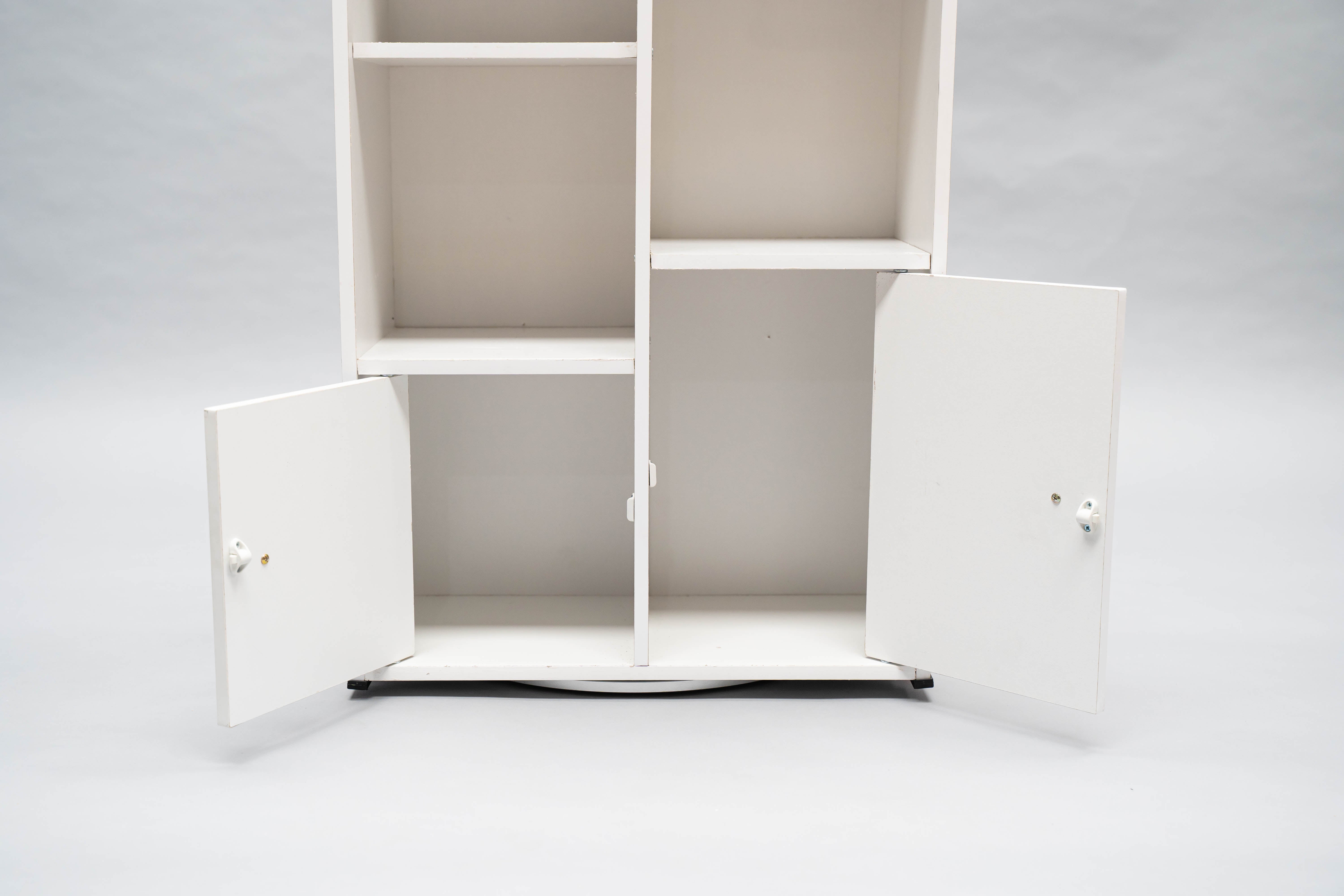 Modern Wooden Storage Cabinet with Doors – 6-Tier White Bookshelf & Organizer for Living Room or Office, 19.5 x 9.3 x 41.7 in (496 x 236 x 1060 mm)