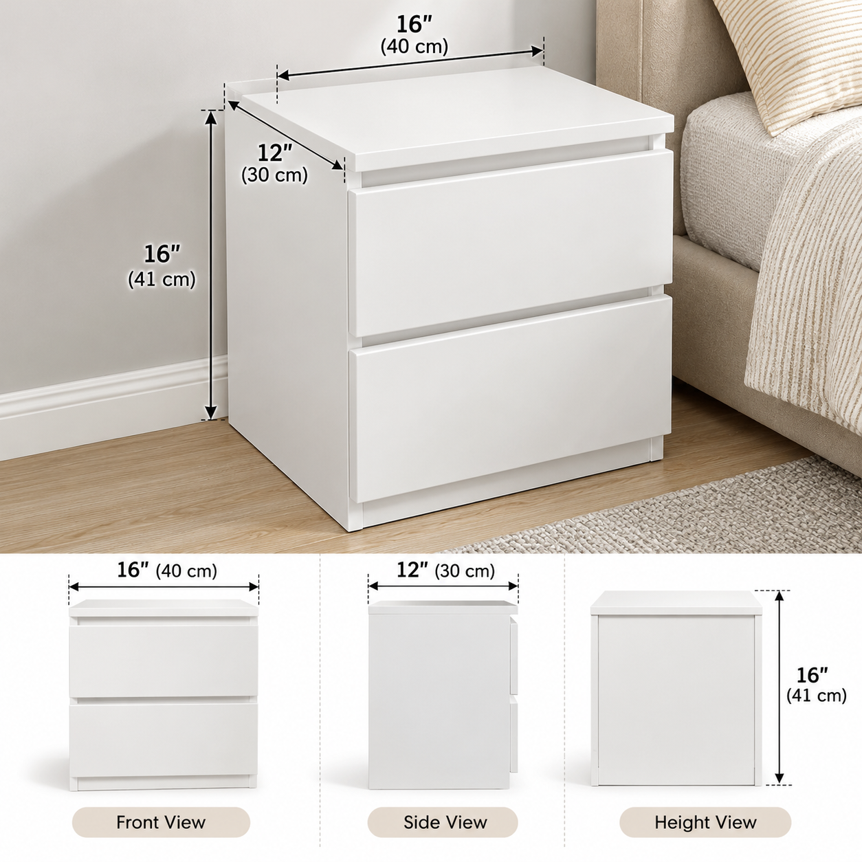 Modern White Mini Nightstand – Compact 2/3-Drawer Bedside Table for Bedroom