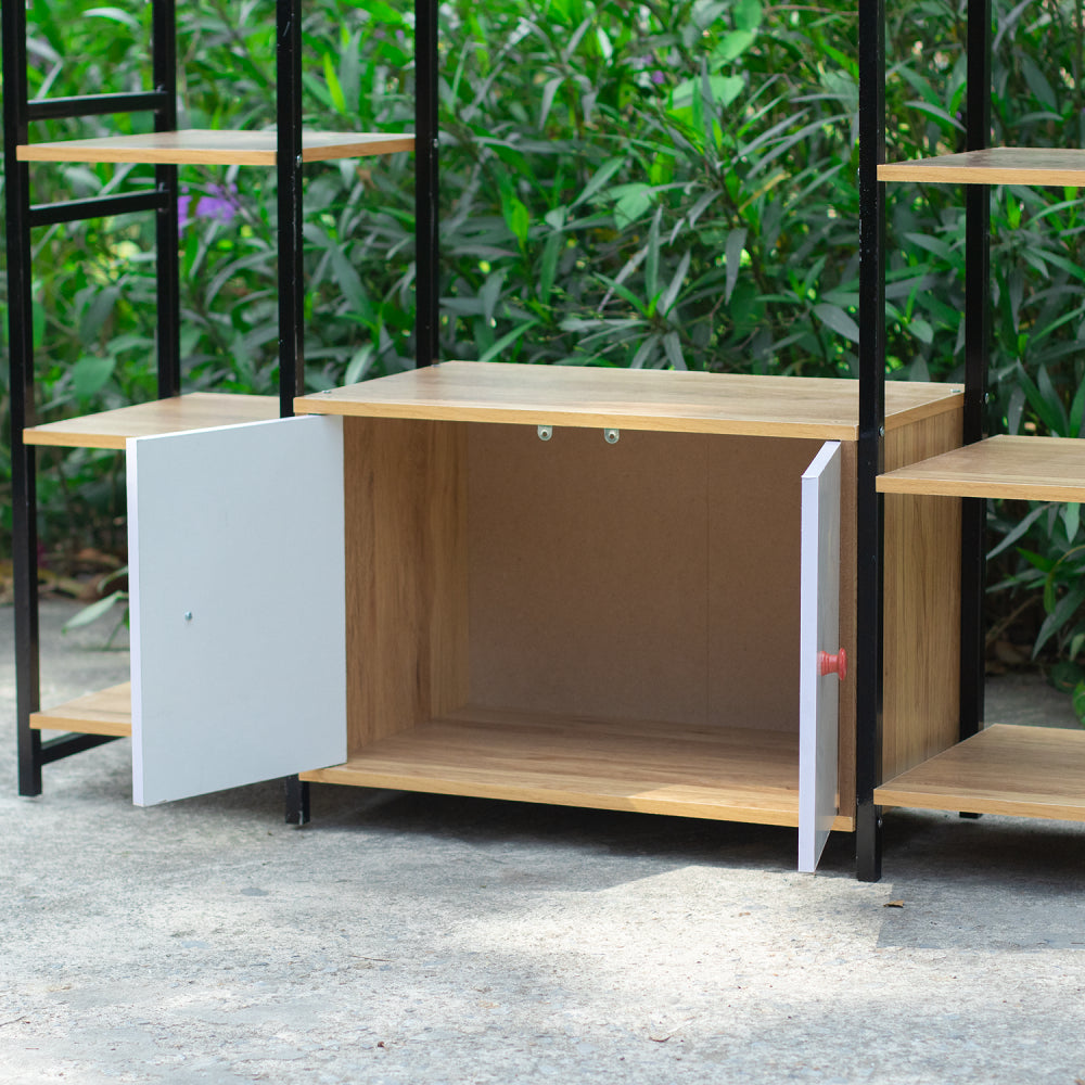 2‑Tier Wooden Microwave Oven Rack with Cabinet & 6 Shelves – Extra‑Wide Kitchen Storage Stand