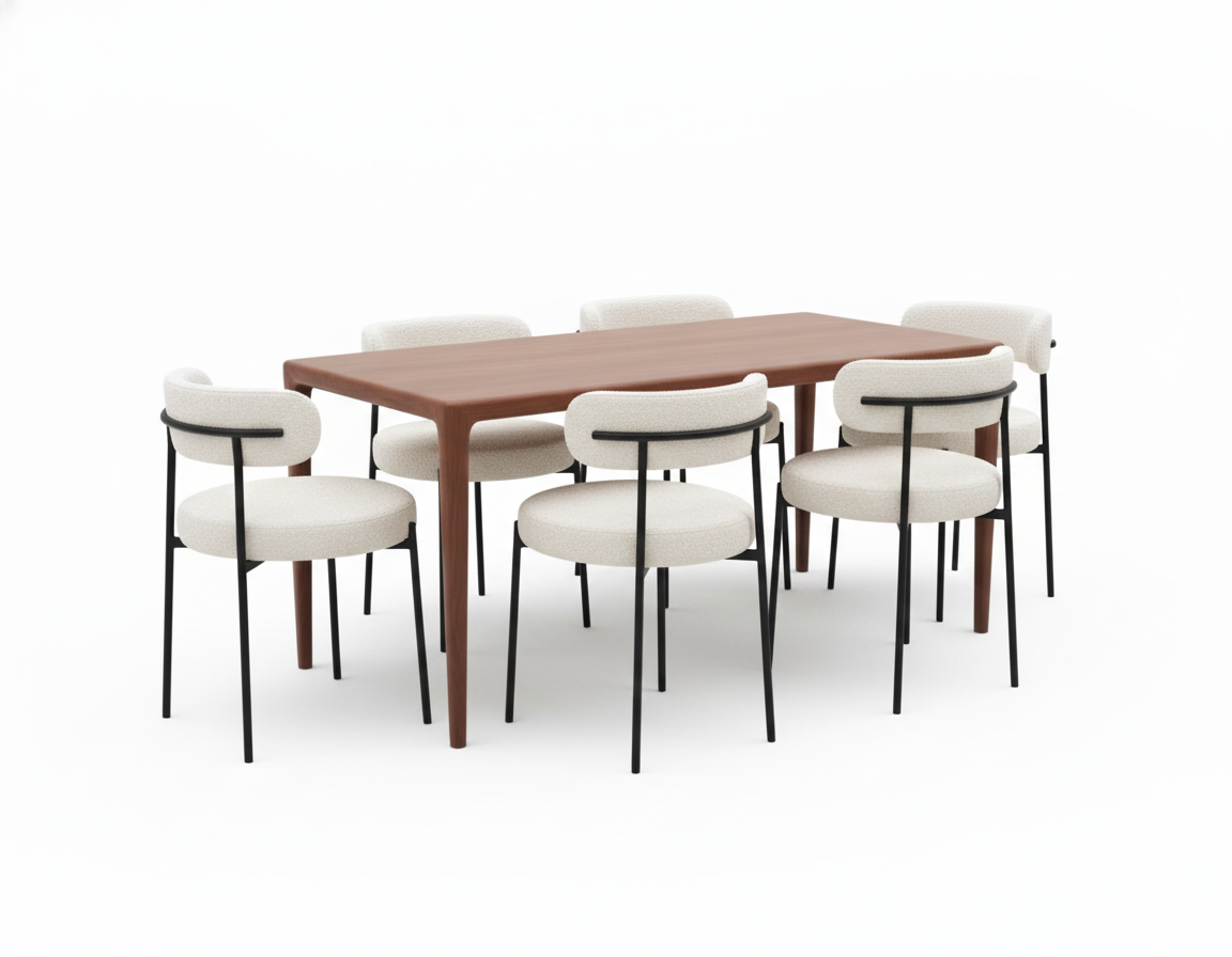 Boucle Fabric & Steel Frame Modern Circular Dining Chair - 1 or 2 units