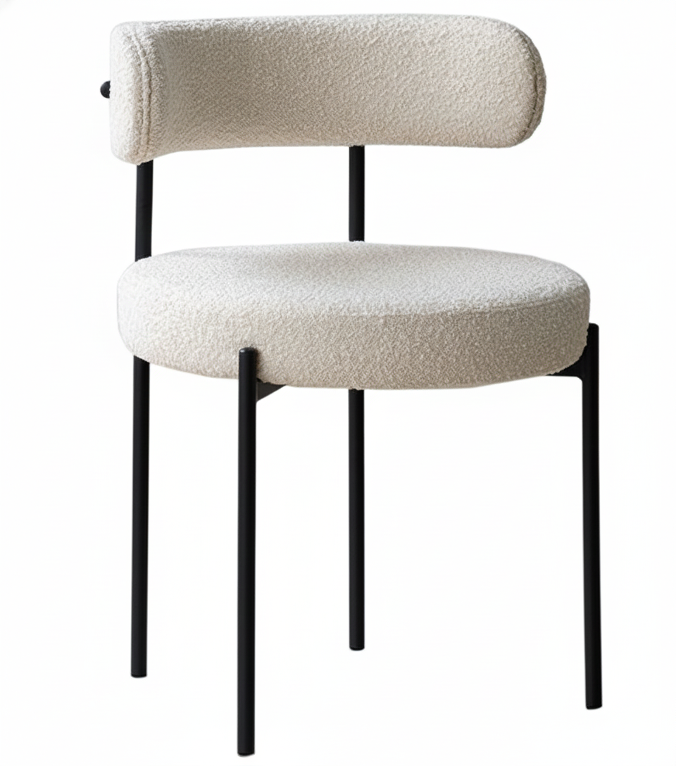 Boucle Fabric & Steel Frame Modern Circular Dining Chair - 1 or 2 units