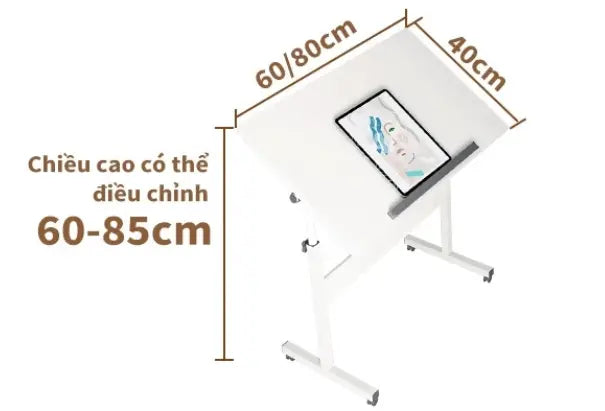 Adjustable Rolling Laptop Desk with Tilt Top – Height 23.6–33.5 in (60–85 cm), Compact Mobile Study & Work Table with Wheels, Space-Saving Design Kikbo