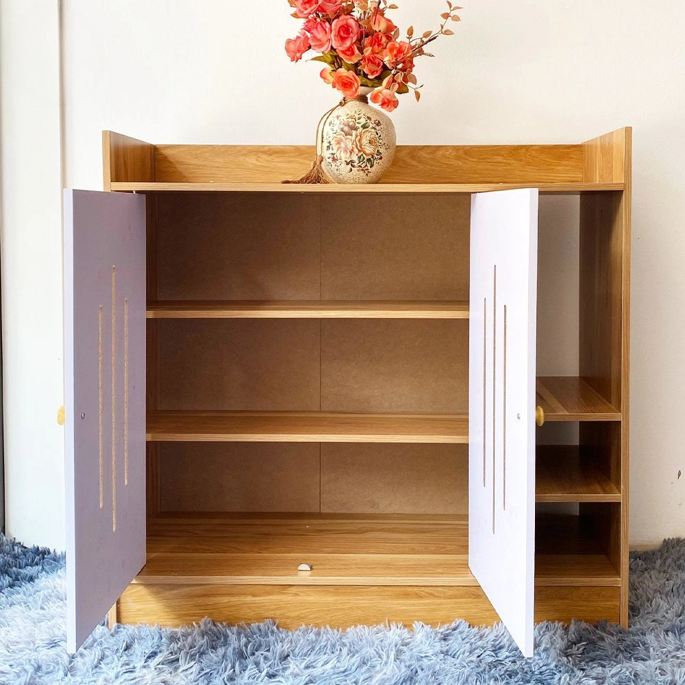 1pc Shoe Cabinet 78x78x28cm (30.7"x30.7"x11") – Wood Grain MDF, White & Oak, Entryway Storage, Shoe Rack Type