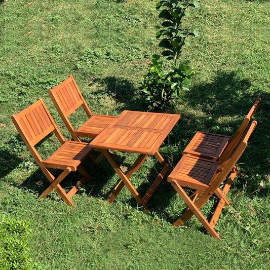 Foldable Outdoor Bistro Set with Natural Acacia Wood Table – Compact Patio & Balcony Furniture for Small Spaces