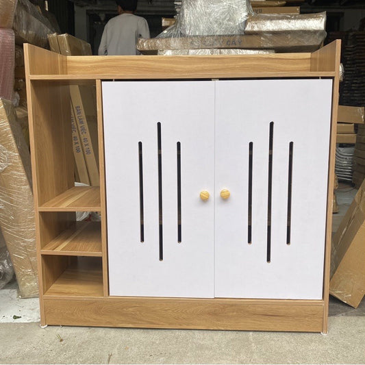 1pc Shoe Cabinet 78x78x28cm (30.7"x30.7"x11") – Wood Grain MDF, White & Oak, Entryway Storage, Shoe Rack Type