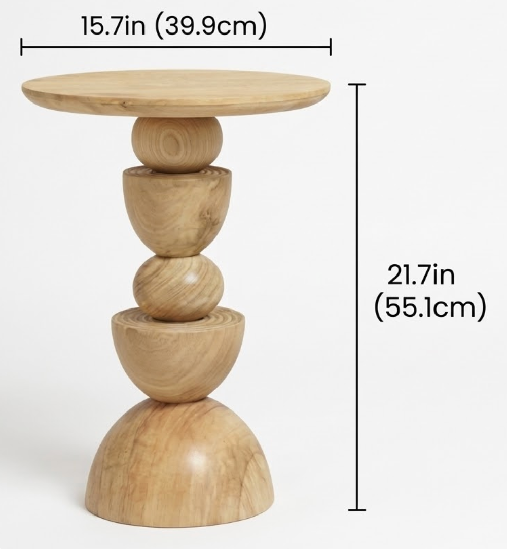 Designer Solid Wood Geometric Side Table - Natural or Walnut Stained