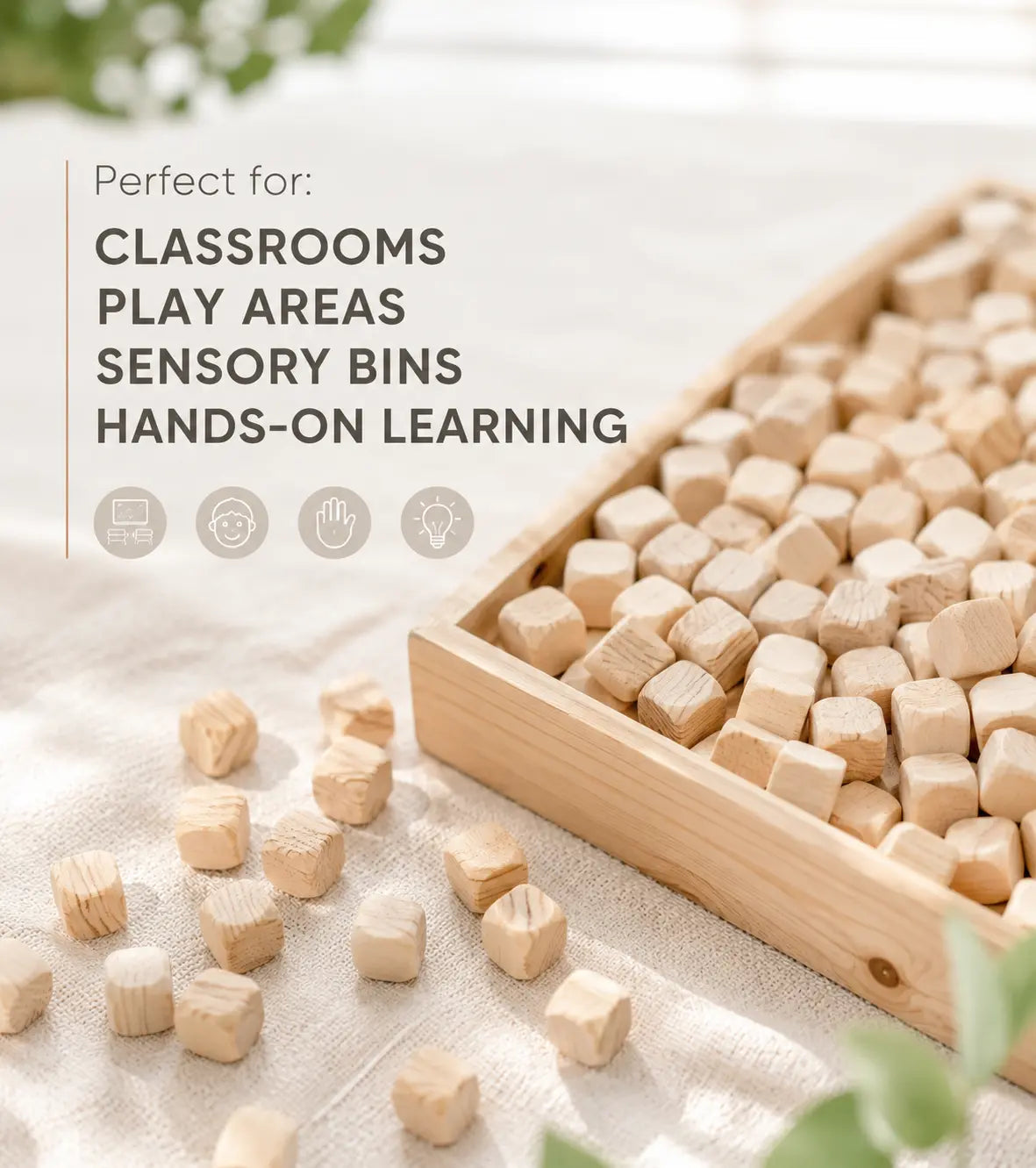 22lbs Natural Hinoki Cypress Wood Cubes for Children's Sensory Play for Preschoolers - Calming & Tactile Sensory Play Kikbo