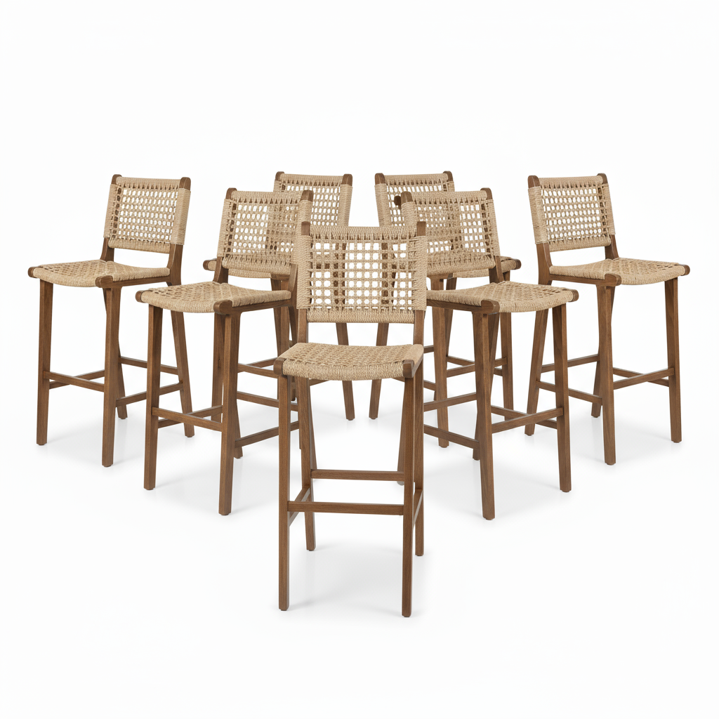 8 units Designer Bar Stool with Stylish Handwoven Sedge Comfortable Seat and Backrest