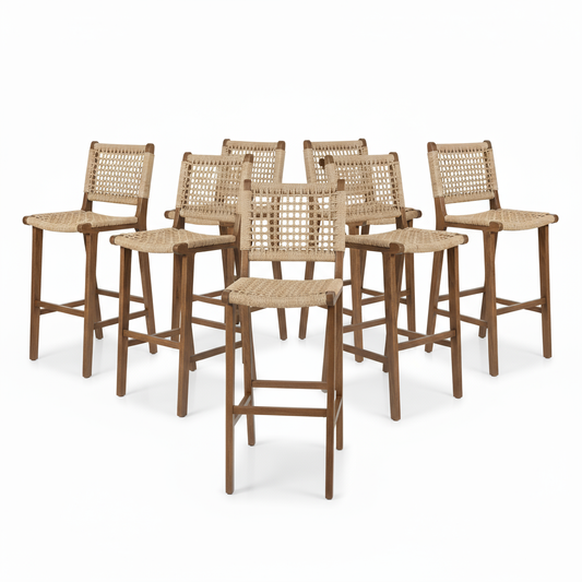 8 units Designer Bar Stool with Stylish Handwoven Sedge Comfortable Seat and Backrest