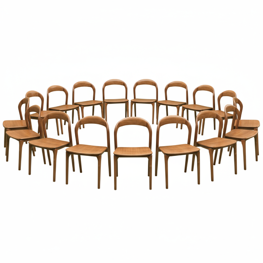 16 x Carved Armless Solid Ash Wood Dining & Cafe Chair with Arc Backrest