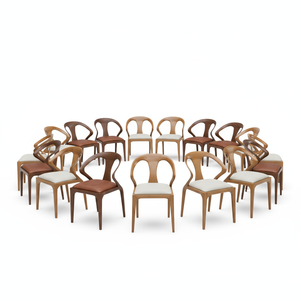 16 x Carved Solid Ash Wood Dining Chair with Trident Backrest - Multiple Color Choices