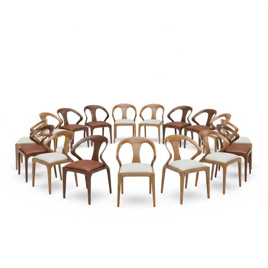 16 x Carved Solid Ash Wood Dining Chair with Trident Backrest - Multiple Color Choices