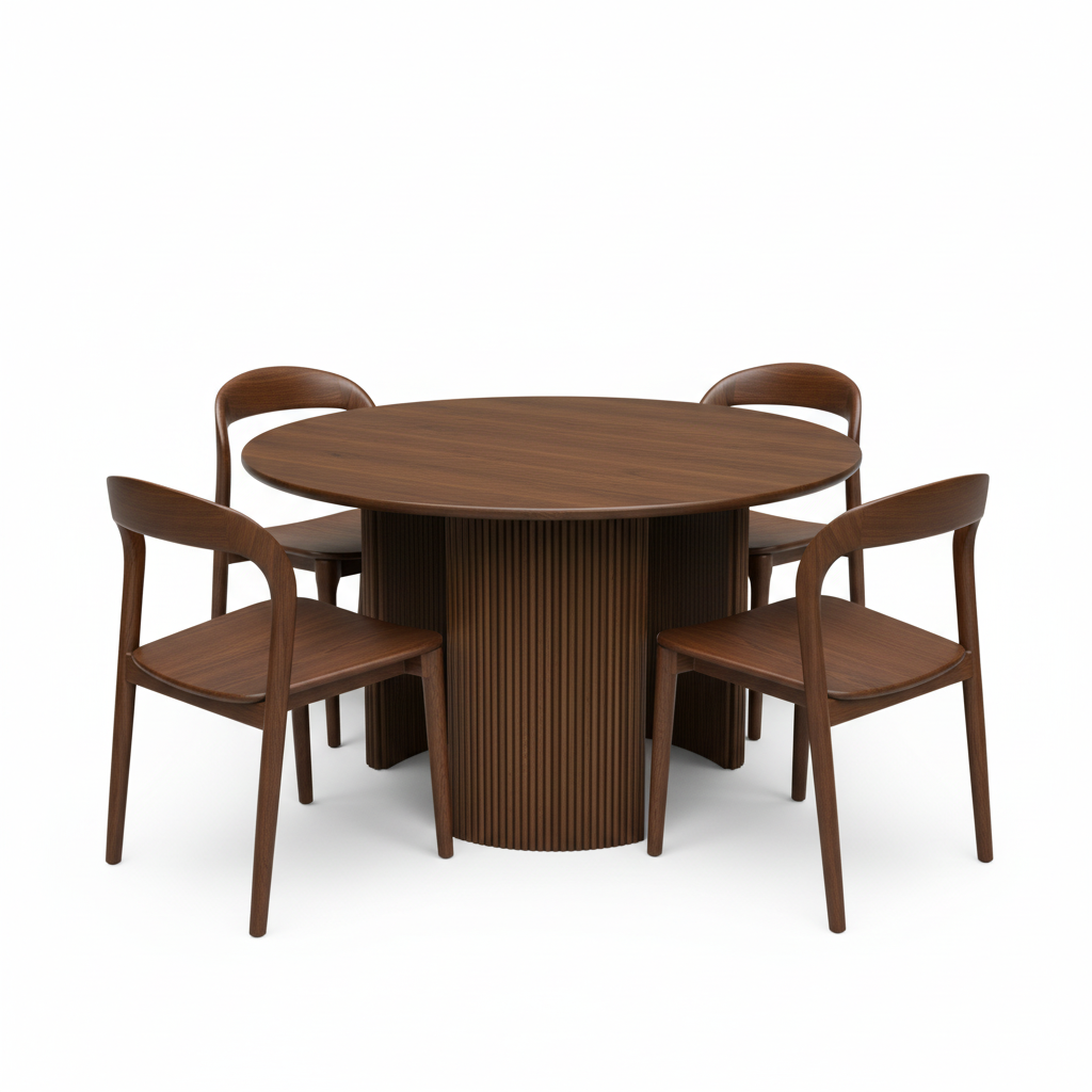Circular Ash Wood 55" Dining Table with 4 Matching Chairs Round for Home, Restaurants, Cafes or Events