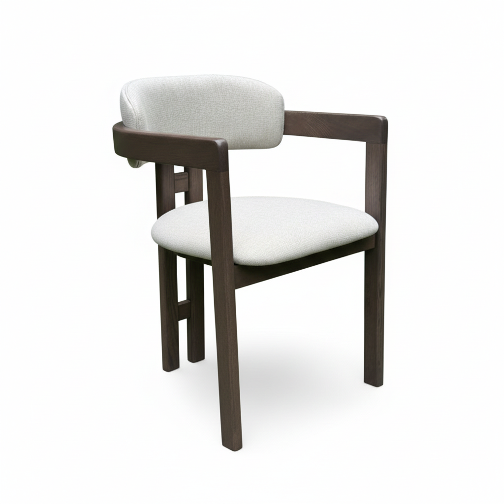 6 or 8 x Tri-Leg Modern Dining and Cafe Chair - Solid Ash Wood with Fabric Upholstery and Cushion