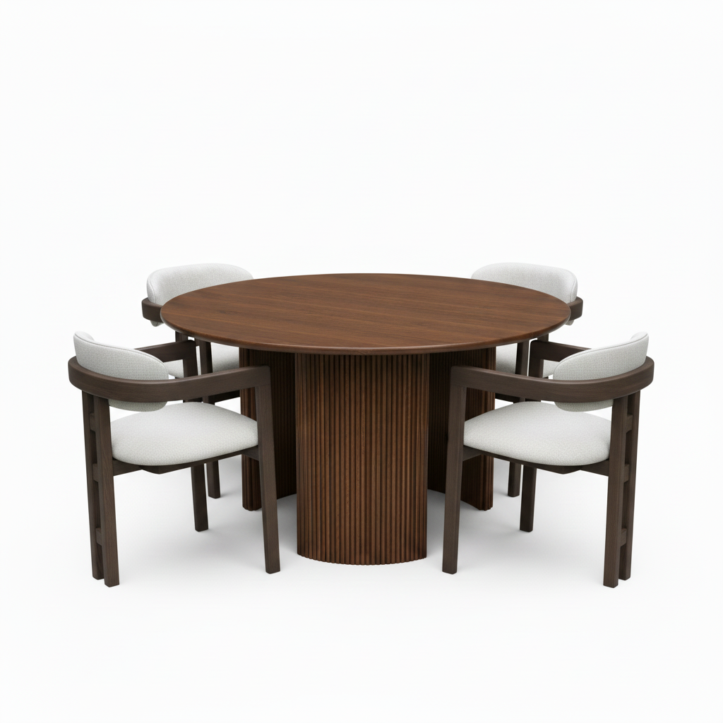 Circular Ash Wood 55" Dining Table with 4 Tri-Leg Modern Chairs Round for Home, Restaurants, Cafes or Events (Copy)