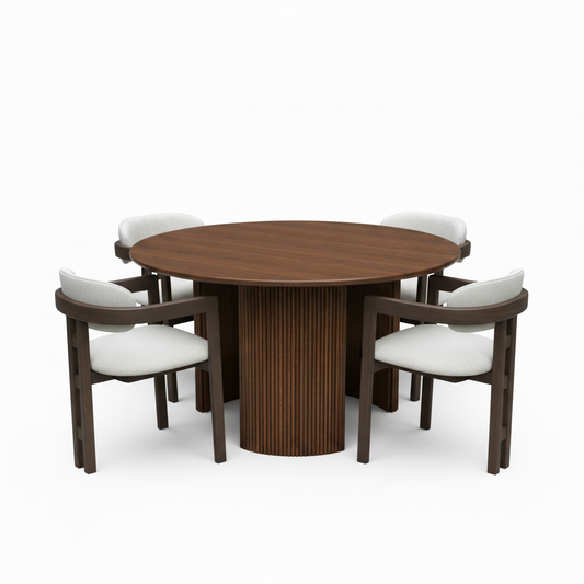 Circular Ash Wood 55" Dining Table with 4 Tri-Leg Modern Chairs Round for Home, Restaurants, Cafes or Events