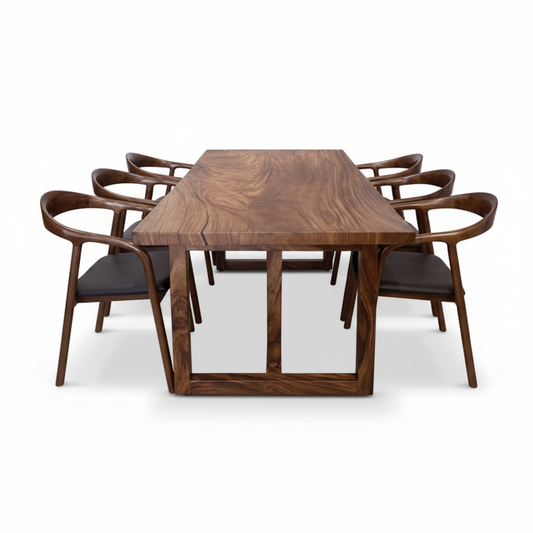 Solid Tamarind Wood Dining Table with 6 Ash Wood Chairs 70.86" x 31.5" x 29.5" for Home, Restaurants, Cafes or Events