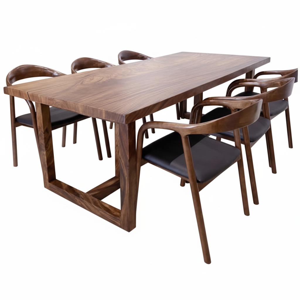 Solid Tamarind Wood Dining Table with 6 Ash Wood Chairs 70.86" x 31.5" x 29.5" for Home, Restaurants, Cafes or Events