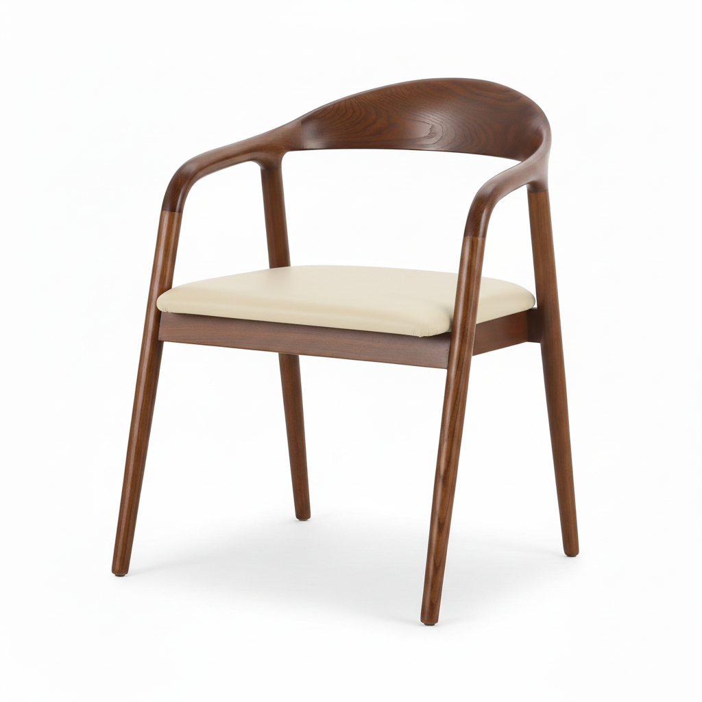 6 or 8 x Solid Hand-Made Ash Wood Dining Chair with Arms and Upholstered Seat