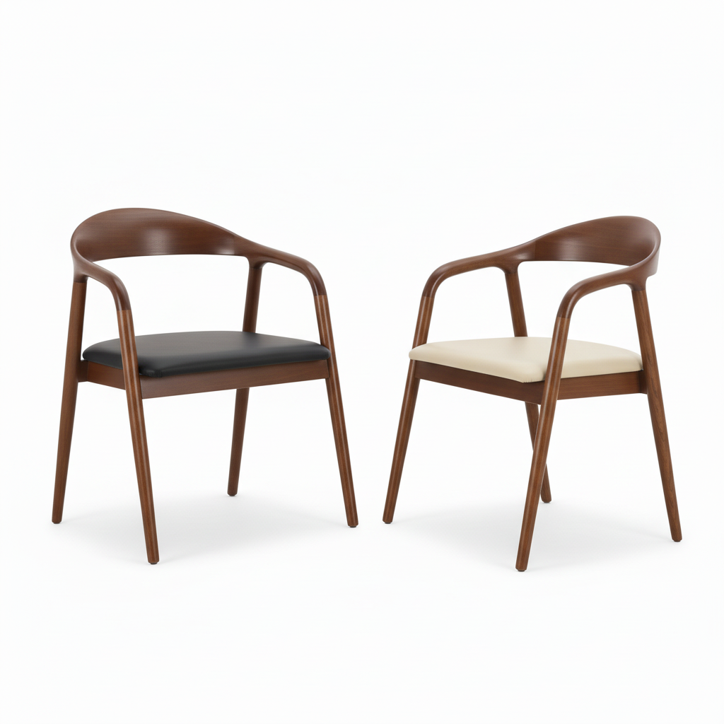 6 or 8 x Solid Hand-Made Ash Wood Dining Chair with Arms and Upholstered Seat