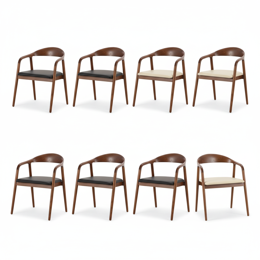 6 or 8 x Solid Hand-Made Ash Wood Dining Chair with Arms and Upholstered Seat