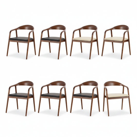 6 or 8 x Solid Hand-Made Ash Wood Dining Chair with Arms and Upholstered Seat