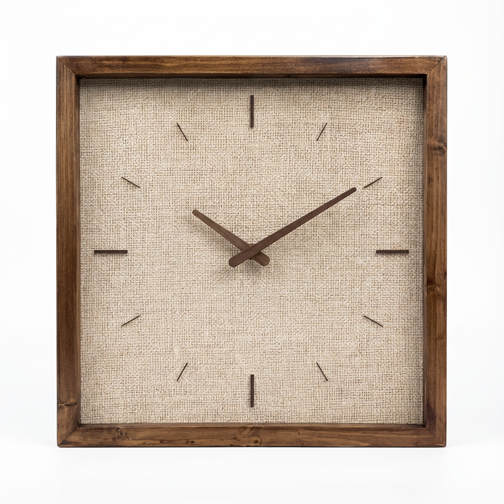 Fabric Print Wall Clock 13" x 13" - Rustic Style Wood Frame with Cotton Canvas