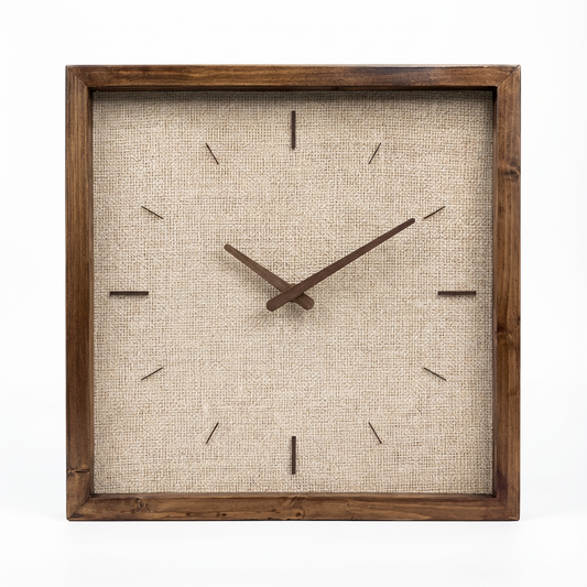 Fabric Print Wall Clock 13" x 13" - Rustic Style Wood Frame with Cotton Canvas
