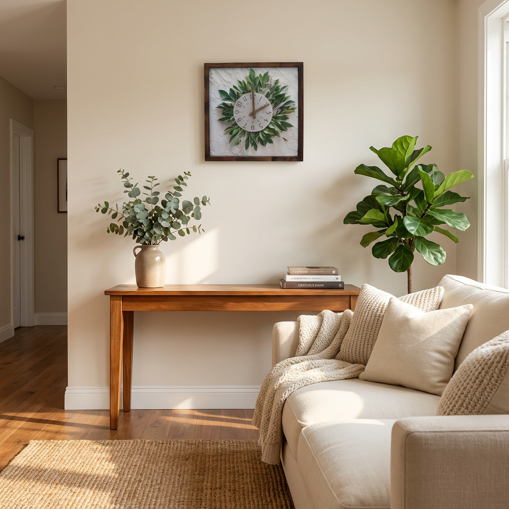 Leaf Bouquet Canvas Art Wall Clock 13" x 13" - Vintage Style Wood Frame with Cotton Canvas