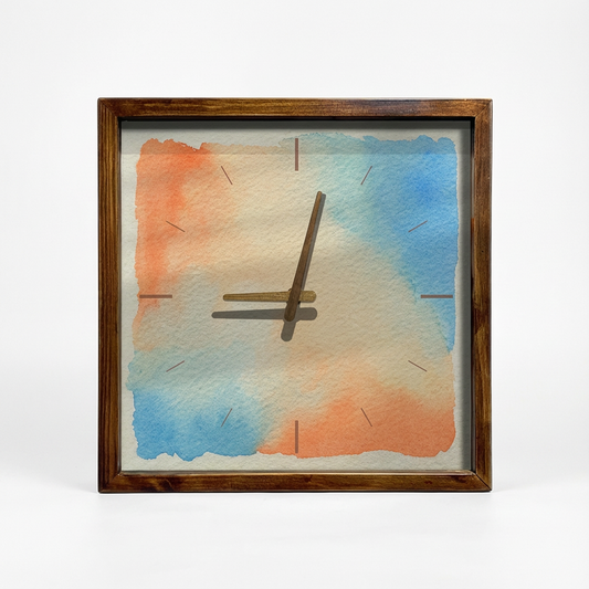 Abstract Watercolor Art Wall Clock 13" x 13" - Vintage Style Wood Frame with Cotton Canvas
