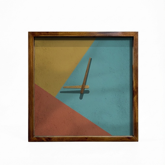 Geometric Art Print Quartz Wall Clock 13" x 13" - Vintage Style Wood Frame with Cotton Canvas