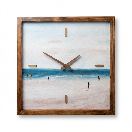 Sand & Sky Art Print Quartz Wall Clock 13" x 13" - Vintage Style Wood Frame with Cotton Canvas