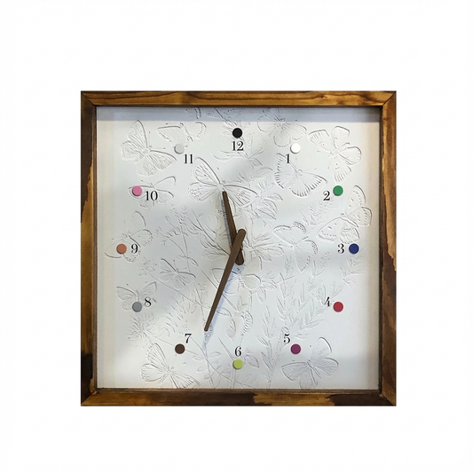 Butterfly Print Quartz Wall Clock 13" x 13" - Vintage Style Wood Frame with Cotton Canvas (Copy)