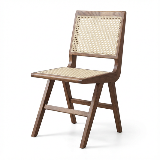 Modern Solid Ash Wood Dining Chair with Synthetic Rattan - Durable & Stylish