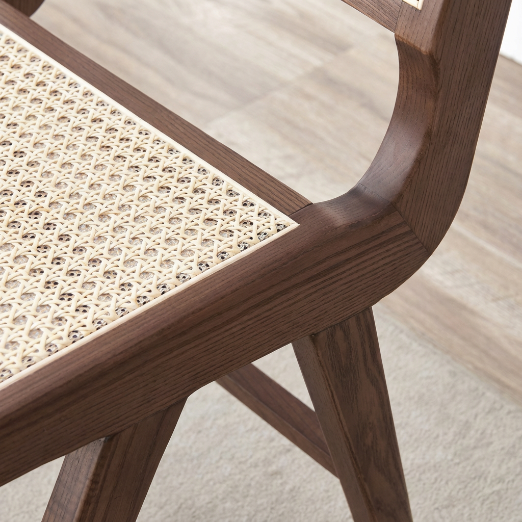 Set of 2 Modern Solid Ash Wood Dining Chair with Synthetic Rattan - Durable & Stylish