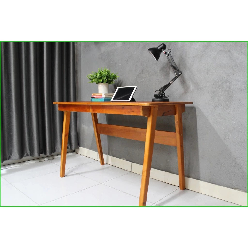 Solid Wood Desk with 2 Drawers, Rubber Wood Tabletop and Pine Legs, Simple Nordic Style Office or Study Table